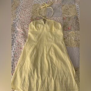 Gingham Yellow Halter Neck Dress